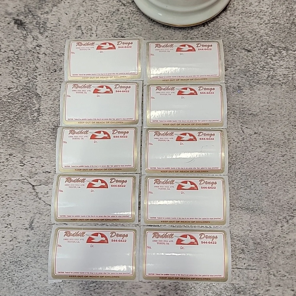 Vintage Rx prescription labels Unused pharmacy labels ephemera Redhill Drugs
